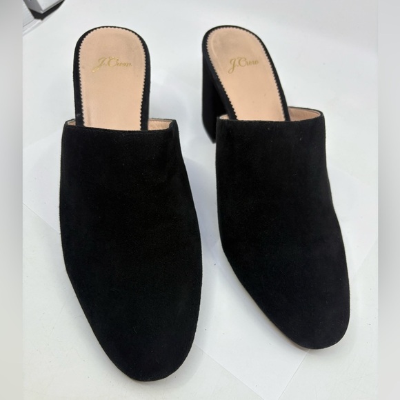 J. Crew Mules Black Suede Leather Slide Block Heels Size 10.5 - Picture 5 of 9